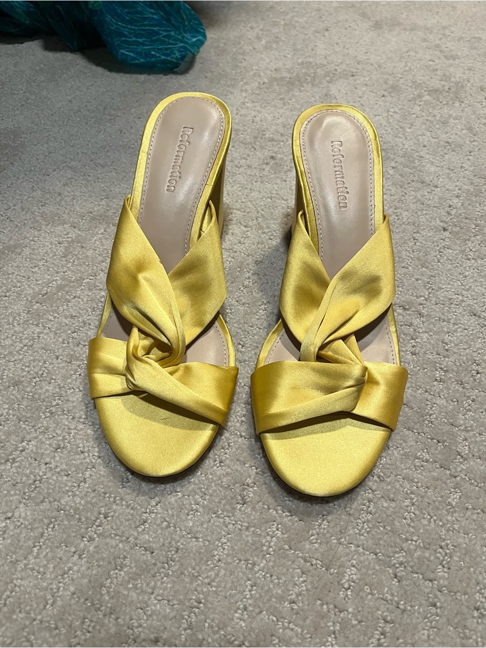 Reformation Gold Satin Elyse Slide Block Heel 6.5